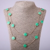 Kette mit langen Gliedern, grünem Münzanhänger, Länge 66–70 cm