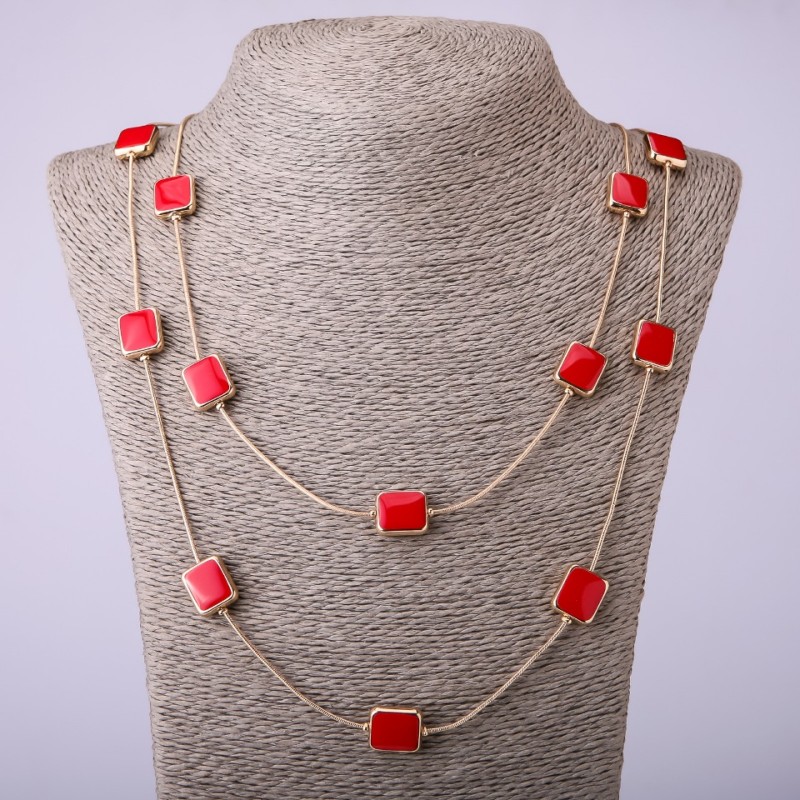 Kette mit langen Gliedern, rotes Quadrat, Länge 66–70 cm