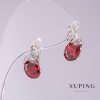 Xuping-Ohrringe mit roten Zirkonen, Durchmesser 8 mm, Länge 16 mm, rhodiniert