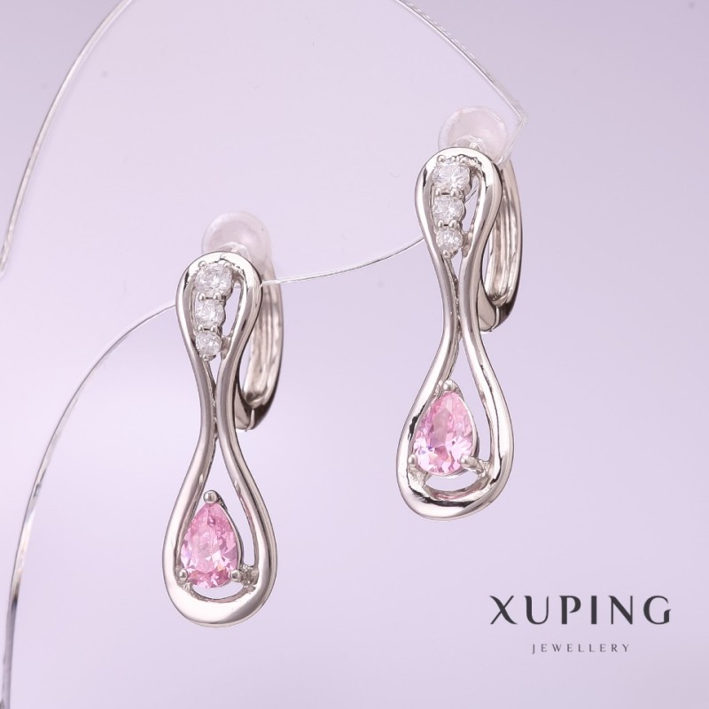 Xuping Ohrringe mit rosafarbenem Stein, Rhodiumbeschichtet, 25×8 mm