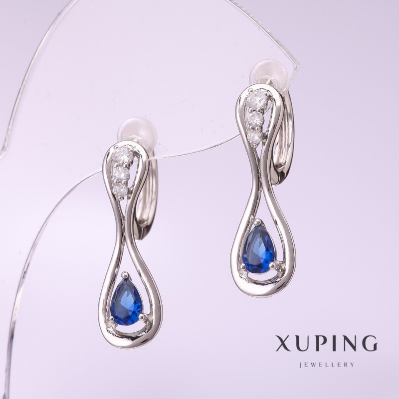 Xuping Ohrringe mit blauem Stein 25 × 8 mm Rhodiumbeschichtung
