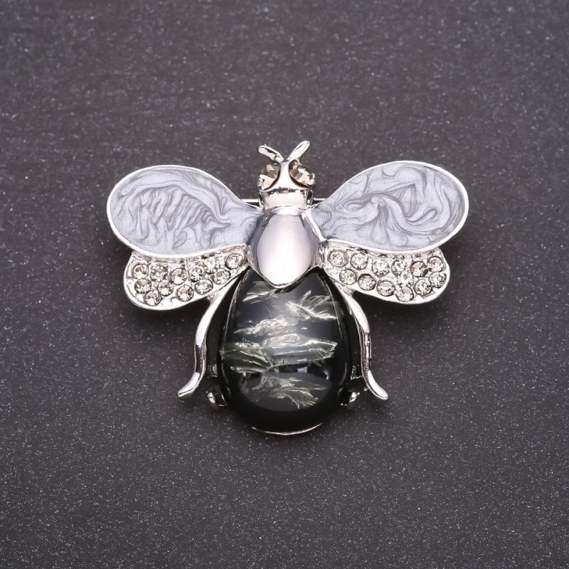 Bienenbrosche „Bernsteinfarben“ grau 46x38 mm