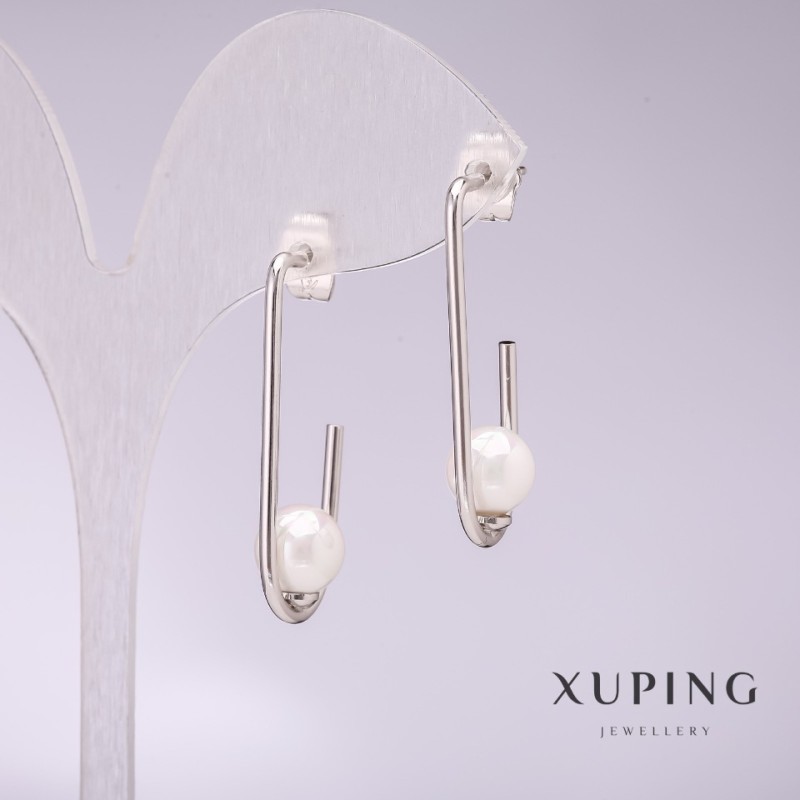 Ohrringe Xuping mit weißen Mallorca-Perlen 33×8 mm rhodiniert