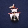 Brosche 'Schiff' – Emaille in Weiß-Schwarz, 30×44 mm, Gelbmetall