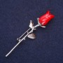 Brosche Rosenblüte, Farbe Rot, 66×19 mm, silberfarbenes Metall