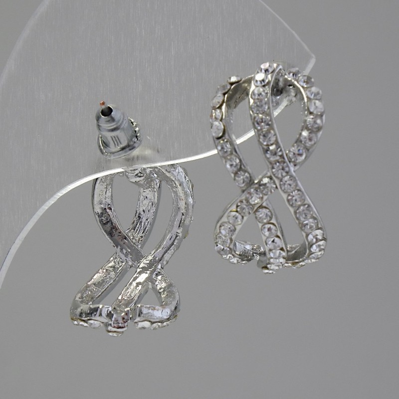 Ohrstecker 'Unendlichkeit', weiße Strasssteine, Metall in Silberoptik, 2 cm