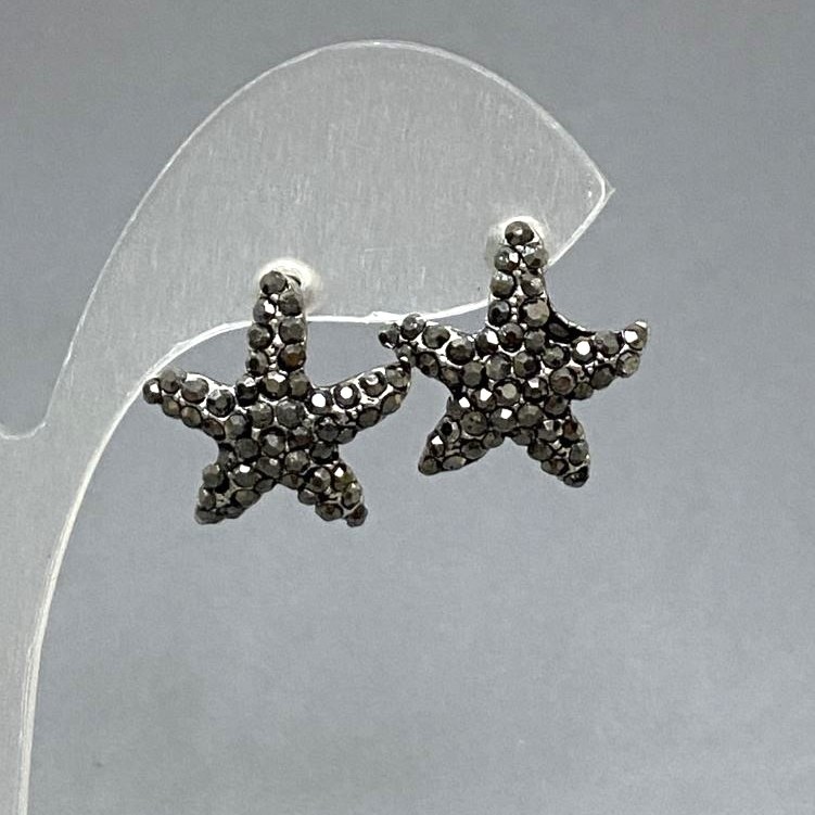 Ohrstecker Seestern, dunkle Strasssteine, silberfarbenes Metall, 20 mm