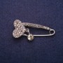 Herz-Brosche mit Strasssteinen, graues Metall 17×41 mm