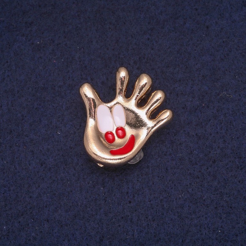 Brosche in Handflächenform, emailliert, goldfarbenes Metall, 24 × 25 mm
