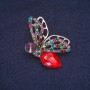 Brosche Schmetterling in Kristallen, silberfarbenes Metall, 28×45 mm