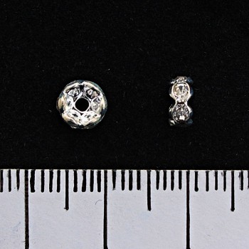 Rondell-Abstandshalter mit weißen Strasssteinchen, silberfarben, 5 mm, 100 Stück