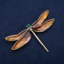 Brosche Libelle orangefarbene Emaille, silberfarbener Metall 47×76 mm
