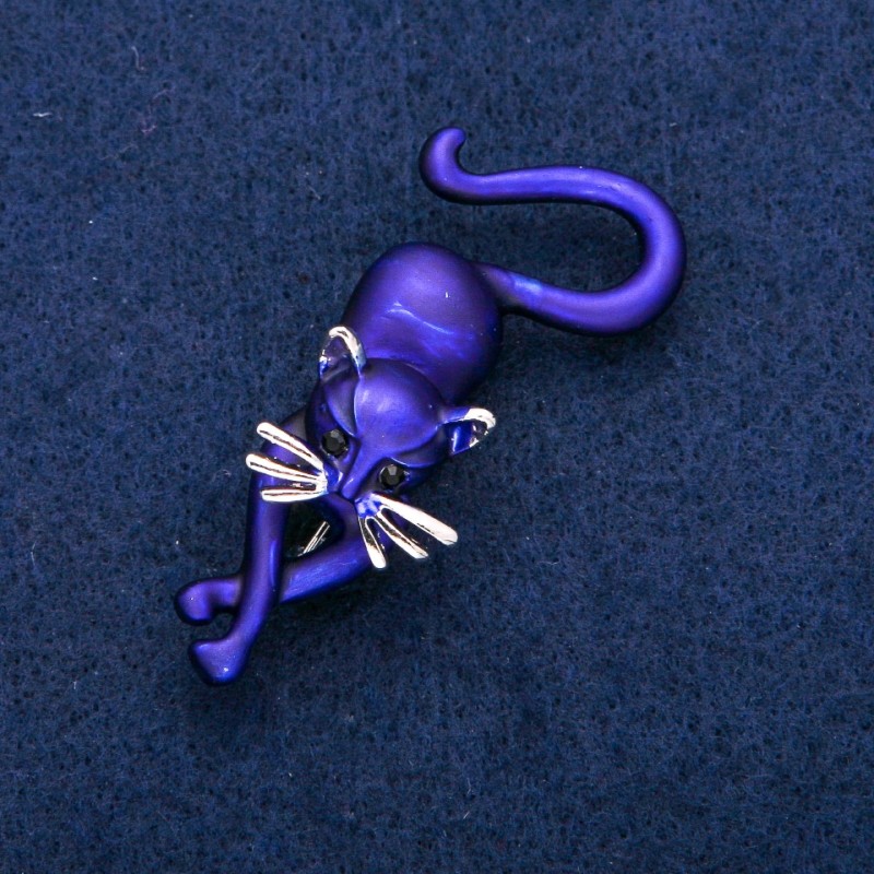 Brosche „Kätzchen“ blaue Emaille, silberfarbenes Metall 25×55 mm