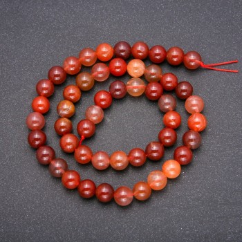 Natursteinperlen aus rotem Rutilquarz, glatte Kugeln, Durchmesser ca. 10 mm, Länge ca. 38 cm