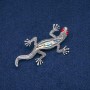 Brosche Eidechse mit Heliotrop, rote Kristalle, silberfarbener Metall 66×35 mm +