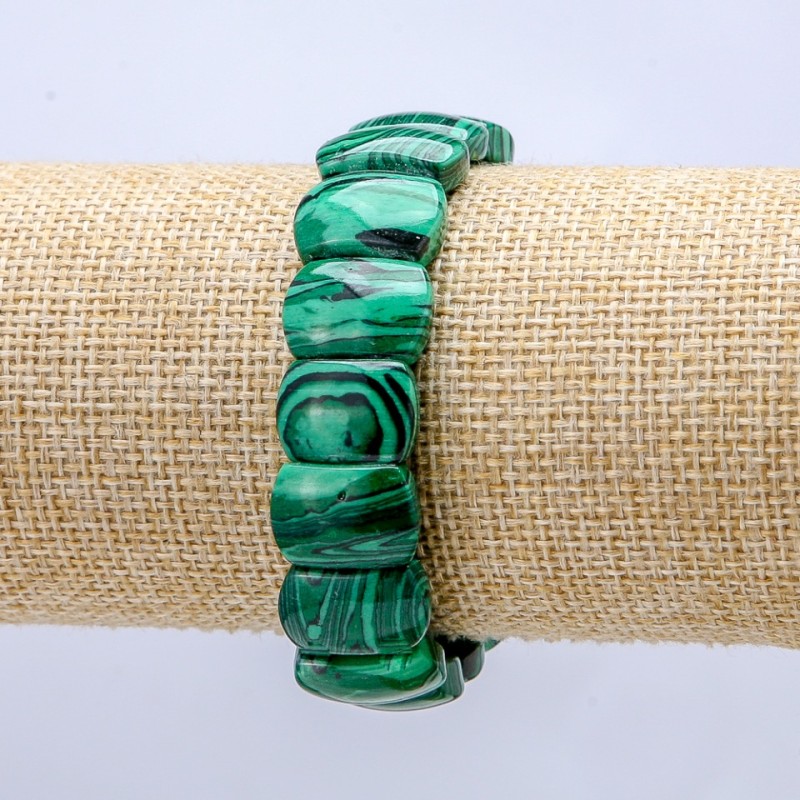 Elastisches Malachitarmband (gepresst) glatte Glieder 16×11 mm+
