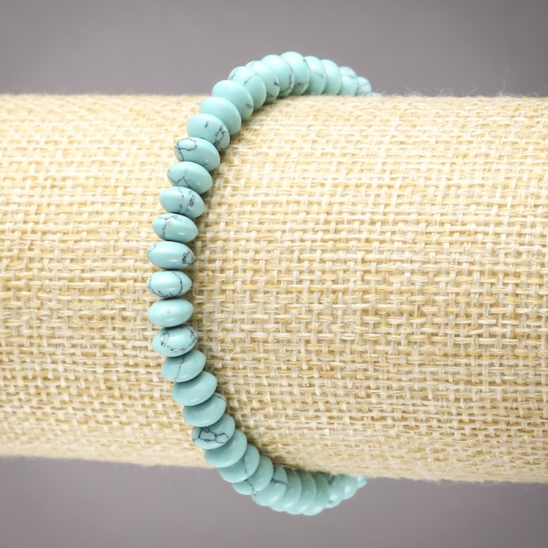Elastisches Armband Türkis, glatte Rondelle, Durchmesser 6×3 mm