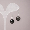 Ohrringe aus silbernem Obsidian, glatte Kugel, Durchmesser ca. 12 mm, Länge ca. 33 mm