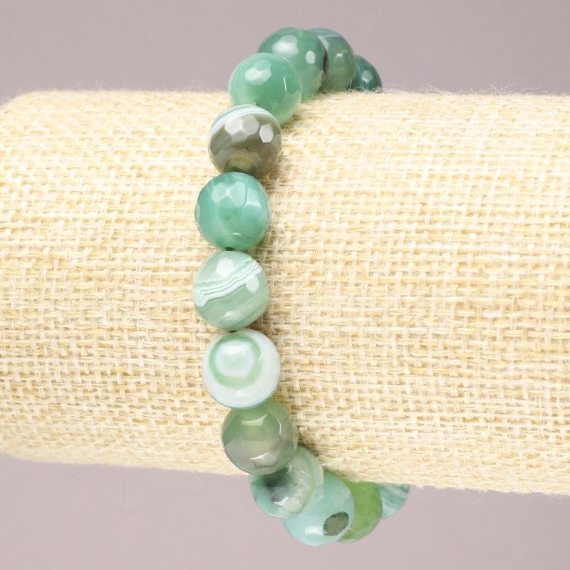 Elastisches Armband aus grünem Achat, facettierte Kugeln, Durchmesser ca. 10 mm+