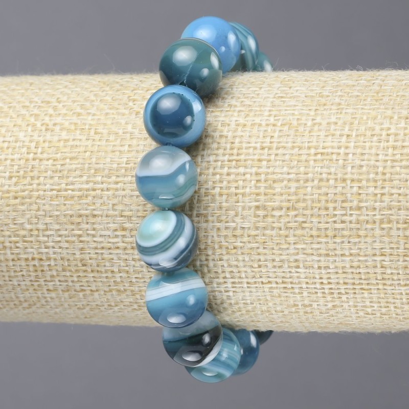 Elastisches Armband aus blauem Achat – glatte Kugeln, Durchmesser 12 mm+