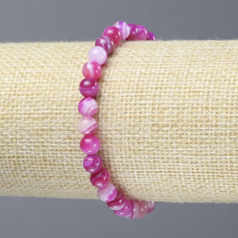 Elastisches Armband mit Himbeerrotem Achat, glatte Kugel, Durchmesser 6 mm+