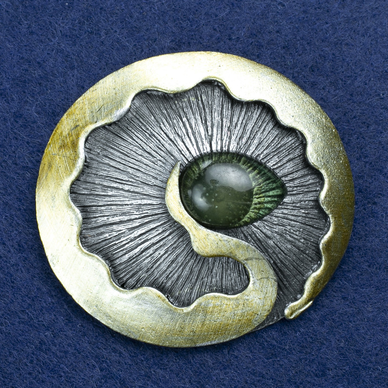 Brosche 'Element' silberfarbenes Metall mit Emaille und Tropfen 52 × 45 mm +