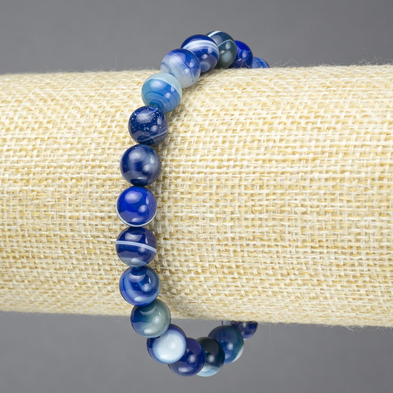 Elastikarmband aus blauem Augenachat, glatte Kugeln, Durchmesser 8 mm+