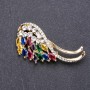 Brosche mit bunten Strass-Steinen, 55 × 25 mm, gelbes Metall