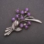 Brosche mit Amethyst «Bouquet» – Metallgrau, 70×37 mm
