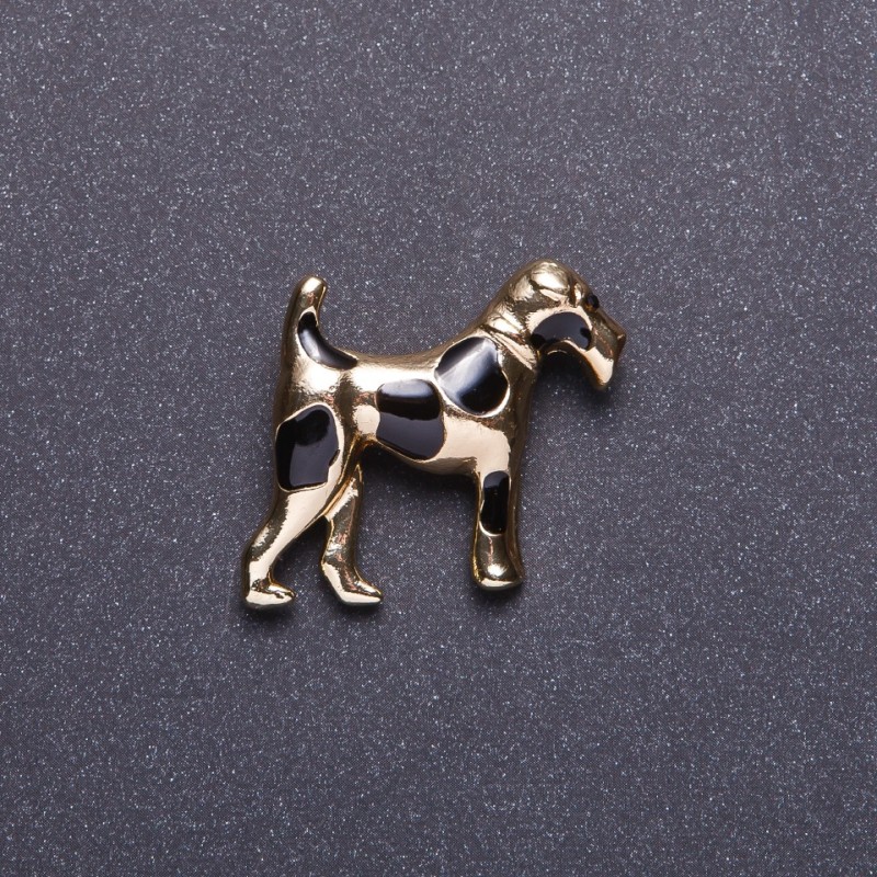 Brosche „Terrier“ – goldfarbenes Metall, 3,5 × 3 cm