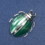 Brosche Käfer aus silberfarbenem Metall, grüne Emaille und schwarze Strasssteine, 58 × 24 mm +