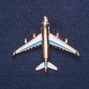 Brosche 'Flugzeug' weiß-blau emailliert, goldfarbener Metallton 4×5 cm