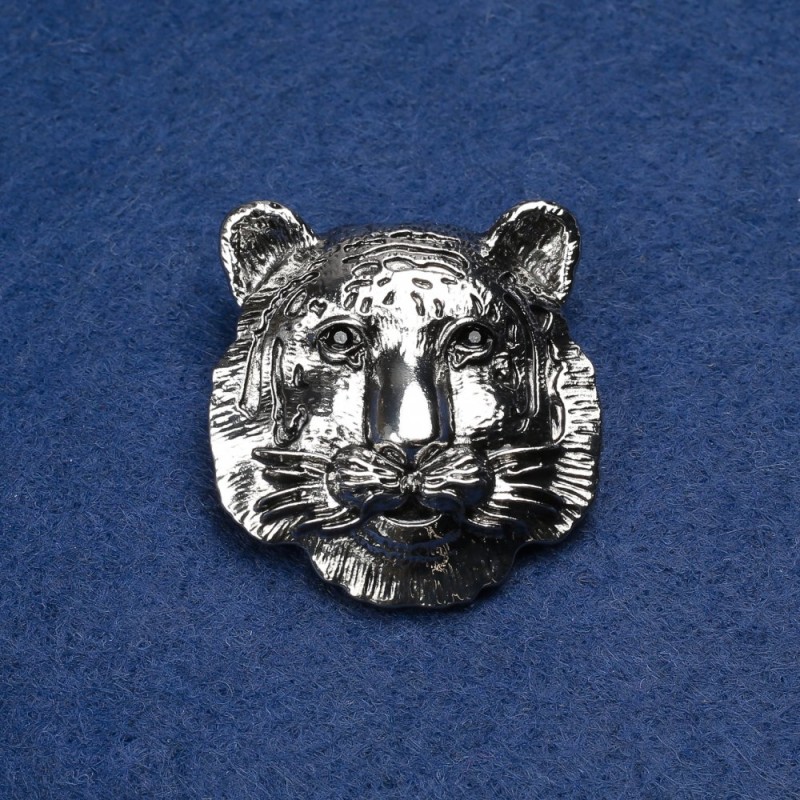 Brosche Tiger silberfarbenes Metall und schwarze Strasssteine, 35 mm +