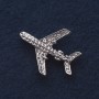Brosche 'Flugzeug' 3×3 cm, Strasssteine, silberfarbenes Metall