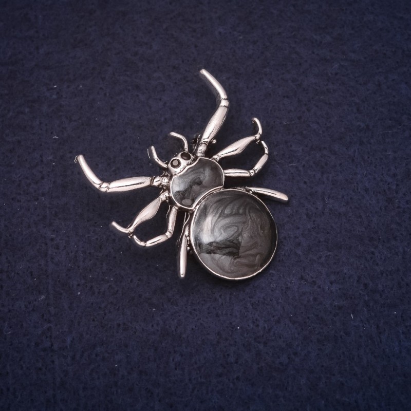 Brosche Spinne 40×40 mm, Strass, schwarze Emaille, silberfarbenes Metall