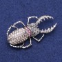 Brosche Maikäfer mit Strasssteinen, silberfarbenes Metall, 29×55 mm