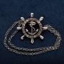 Brosche Steuerrad mit Kette, silberfarbenes Metall, 30 mm +