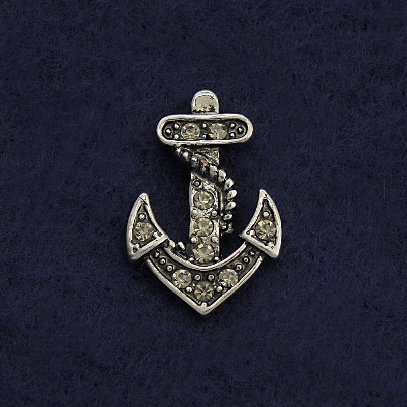 Brosche mit Drehverschluss 'Anker' 2 cm aus grauem Metall