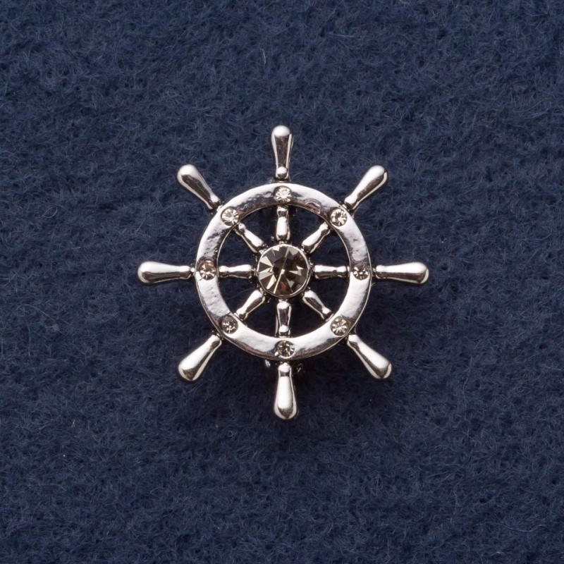 Brosche «Steuerrad», Durchmesser 3 cm, graues Metall