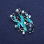 Brosche Blätter mit Perle, blaue Emaille