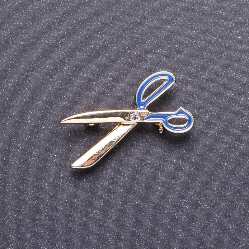 Brosche «Scheren» blaue Emaille, goldfarbenes Metall 3,5×1,8 cm