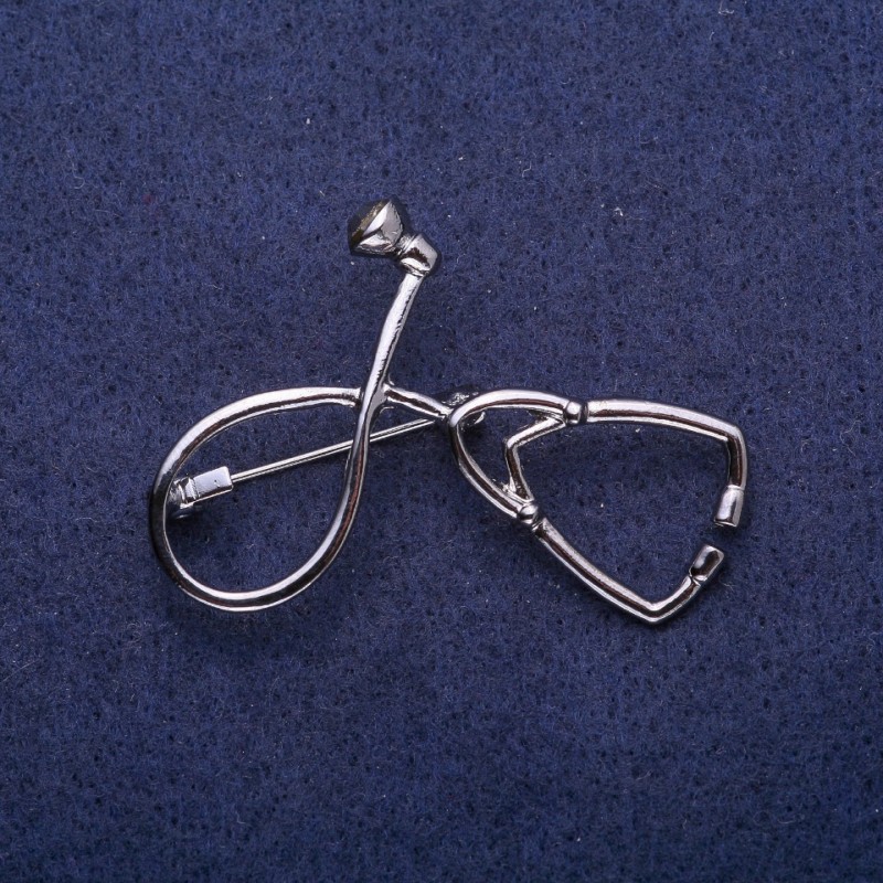 Brosche Stethoskop aus grauem Metall, 44×30 mm