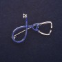 Brosche Stethoskop, Emaille, blau, 44×30 mm, silberfarbenes Metall