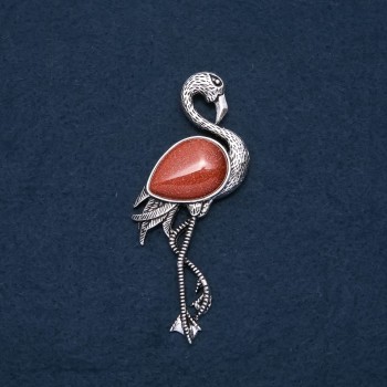 Brosche-Anhänger „Flamingo“ mit Aventurin „goldener Sand“ 85×30 mm