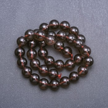 Rauchquarz-Perlen (künstlich) auf Schnur, glatte Kugeln, Durchmesser ca. 10 mm, Länge ca. 38 cm