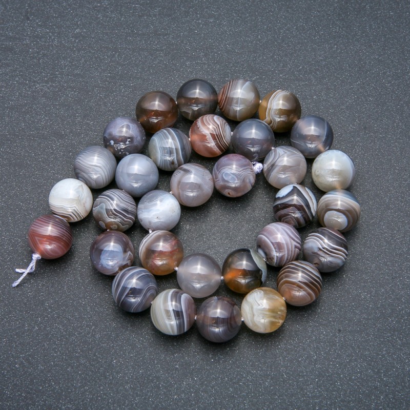 Perlen auf Schnur Botswana-Achat, glatte Kugeln, Durchmesser 12 mm + -, Länge 39 cm +