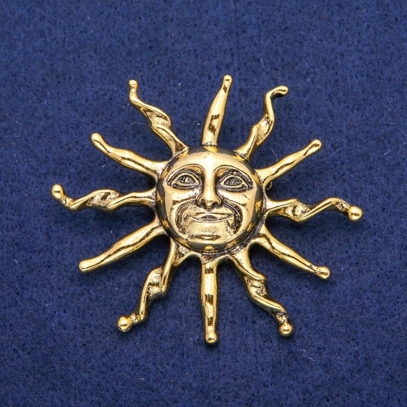 Brosche Anhänger Sonne 53×62 mm, goldfarbenes Metall