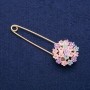 Nadelbrosche Hortensie, mit vielfarbigen Kristallen, 29×78 mm, goldfarbenes Metall