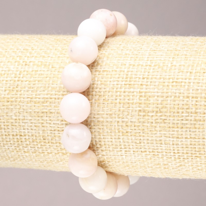 Elastisches Armband aus Rosaopal, glatte Kugeln, Durchmesser ca. 10 mm