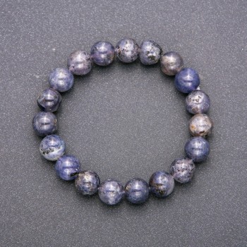 Armband aus natürlichem Iolith, elastisches Band, glatte Kugel, Durchmesser ca. 10 mm, Umfang ca. 18 cm